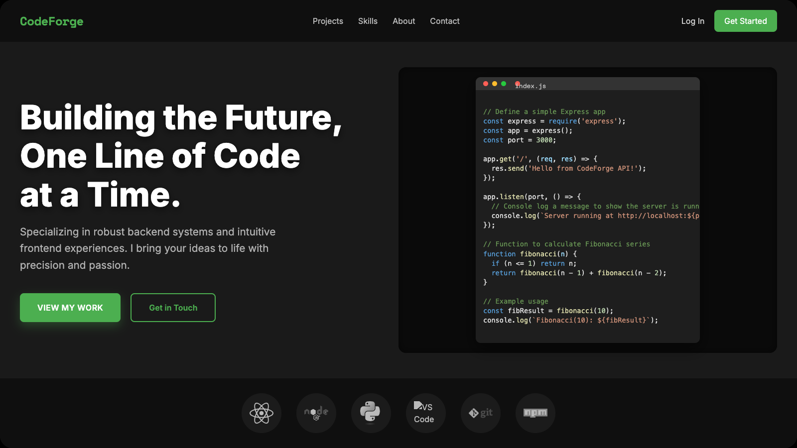 Developer Portfolio Example